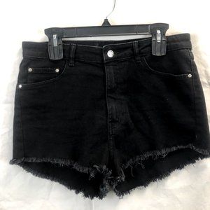 Zara Black Denim High Rise Shorts Raw Hem Booty